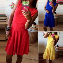 Trendy Solid Color Round Neck Backless Sleeveless Dress