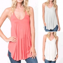 Casual Style Solid Color Round Neck Sleeveless Cami Tops