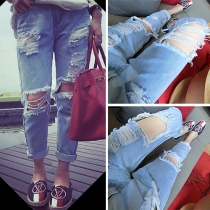 Distressed Style Ripped High Waist Jeans For Women