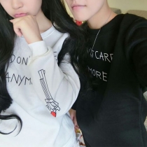 Casual Style Round Neck Long Sleeve Letters Printed Couple Tops