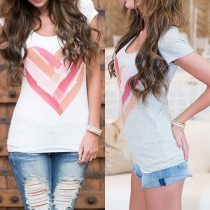 Casual Style Heart-shaped Printed Round Neck Short Sleeve T-shirt