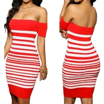 Sexy Off Shoulder Backless Striped Bodycon Dress