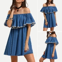 Sexy Style Off-The-Shoulder Flounce-Layered Bodice A Line Dress