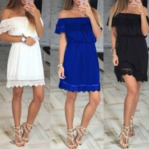 Fashion Style Off-The-Shoulder Hollow Out Lace Dress