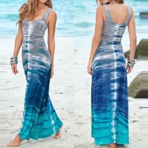 Fashion Round Neck Sleeveless Printed Maxi Dress