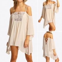 Sexy Hollow Out Cold Shoulder Irregular Hem Sling Dress