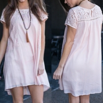 Sweet Round Neck Short Sleeve Lace Spliced Loose-fitting Dress