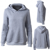 Casual Style Solid Color Hooded Long Sleeve Tops For Women