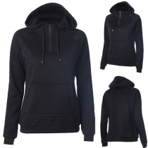 Casual Style Solid Color Hooded Front Pocket Long Sleeve Tops For Women