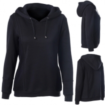 Casual Style Solid Color Hooded Long Sleeve Tops For Women