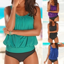 Sexy Solid Color Round Neck Sleeveless Swimsuit Tops