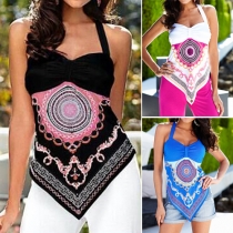 Retro Style Printed Sleeveless Halter Tops