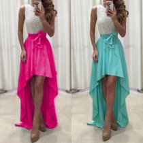 Elegant Sleeveless Lace Tops and High-low Dress Two Pieces Set