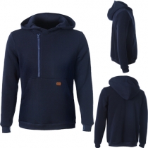 Casual Style Solid Color Hooded Zipper Neckline Long Sleeve Tops For Men