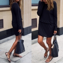 Fashion Solid Color Round Neck Long Sleeve Loose-fitting Dress