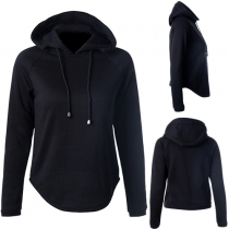 Casual Style Solid Color Hooded Long Sleeve Irregular Hem Tops For Women