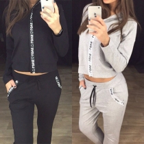 Casual Style Letters Printed Long Sleeve Hooded Tops and Pants Sports Set