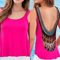 Sexy Round Neck Sleeveless Backless Hollow Out Tank Tops