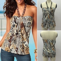 Sexy Leopard Printed Strapless Backless Halter Tops