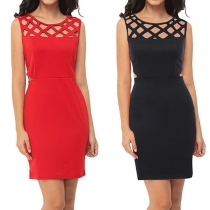 Sexy Solid Color Round Neck Sleeveless Hollow Out Bodycon Dress