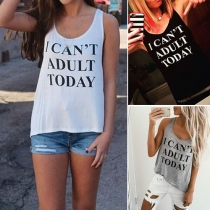 Casual Style Letters Printed Round Neck Sleeveless Tops