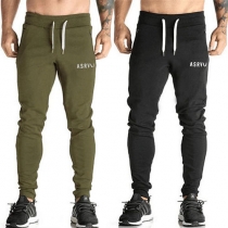 Casual Style Solid Color Drawstring Waist Pants For Men