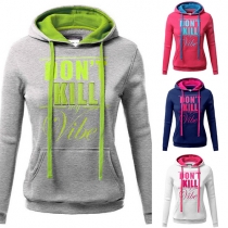 Fashion Contrast Color Letters Printed Front Pocket Hooded Long Sleeve Sweatshirt