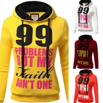 Casual Style Contrast Color Letters Printed Long Sleeve Hooded Sweatshirt