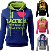Fashion Letters Printed Front Pocket Hooded Long Sleeve Sweatshirt