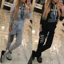 Casual Style Letters Printed Hooded Long Sleeve Tops and Pants Two-piece Set