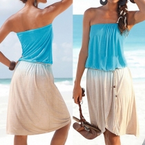 Sexy Contrast Color Strapless Backless Midi Dress