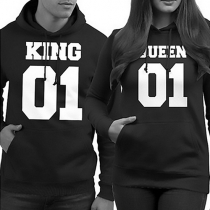 Casual Style Letters Printed Hooded Long Sleeve Front Pocket Couple Sweatshirt