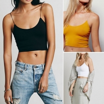 Sexy Solid Color Round Neck Crop Cami Tops