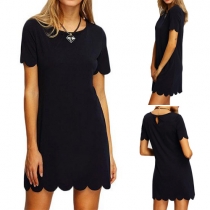 Fashion Solid Color Round Neck Short Sleeve Dress
