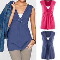 Sexy Contrast Color V-neck Sleeveless Loose-fitting Tops