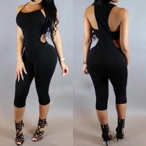 Sexy Solid Color Hollow Out Backless Sleeveless Sling Jumpsuit