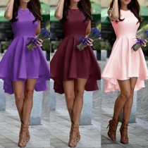 Elegant Solid Color Round Neck Sleeveless High-low Hemline Dress