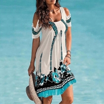 Sexy Printed Strapless Backless Halter Dress(It falls small)