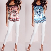 Stylish Style Printed Round Neck Sleeveless Knit Tank Tops