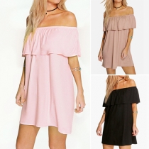 Sexy Solid Color Off Shoulder Backless Ruffle Dress