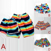 Casual Style Printed Drawstring Waist Beach Shorts For Couples