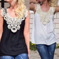 Fashion Lace Spliced U-neck Sleeveless Tank Tops