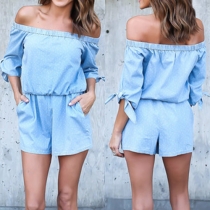 Sexy Printed Off Shoulder Half Sleeve Elastic Waist Romper