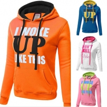 Casual Style Letters Printed Front Pocket Hooded Long Sleeve Sweatshirt