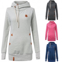 Casual Style Solid Color Two-Side Pockets Long Sleeve Hooded Sweatshirt For Women