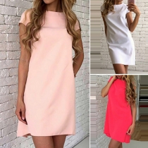 Casual Style Solid Color Round Neck Short Sleeve Loos-fitting Dress
