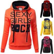 Fashion Contrast Color Letters Printed Front Pocket Hooded Long Sleeve Sweatshirt