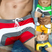 Sexy Contrast Color Drawstring Waist Swimwear Shorts For Men