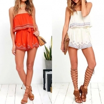 Sexy Printed Strapless Backless Gathered Waist Romper