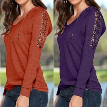 Casual Style Solid Color Hooded Long Sleeve Side Lace-up Sweatshirt
